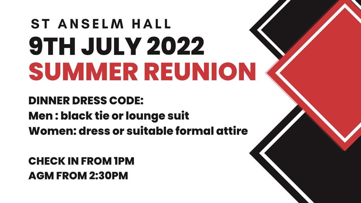St_Anselm_Hall's tweet photo. SUMMER REUNION

With the Summer Reunion coming up this weekend, here's the itinerary for the day and the dress code for the dinner.

We look forward to seeing you there! https://t.co/EQ61aQHyZ4