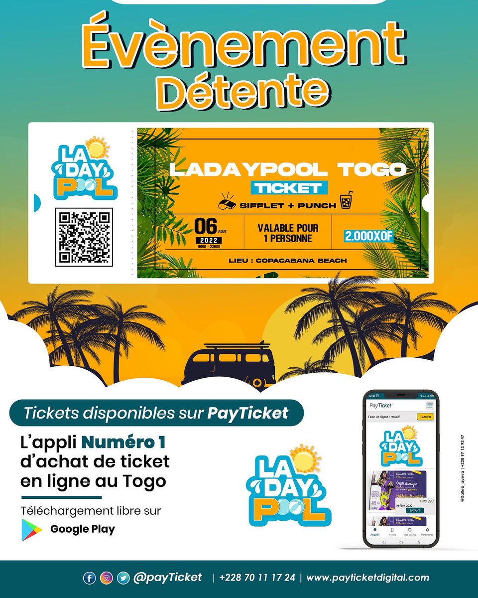 Ladaypool2's tweet photo. PARTENAIRE sur différents grands événements de Lomé, et moyens d'acquisition facile et économique en temps et déplacement.
PAYTICKET est une plateforme de vente de ticket en ligne avec pleins d'autres avantages.
PAYTICKET à donc le privilège de vous annoncer la billetterie online https://t.co/GKDaDjrI3d