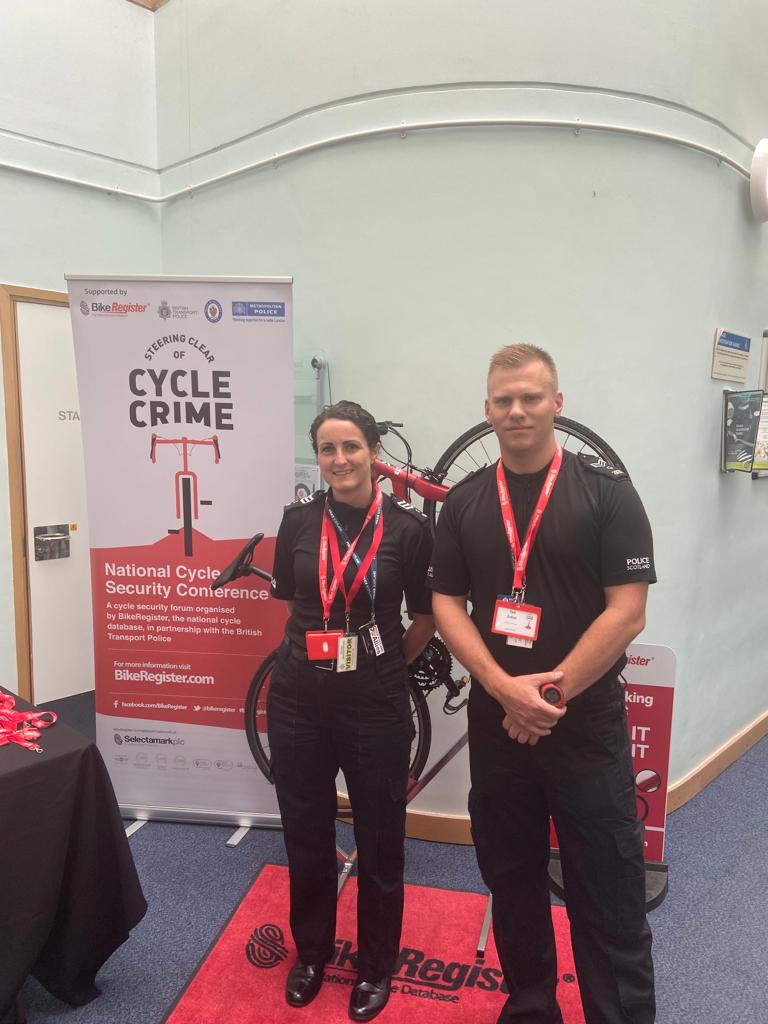 PSOSGreaterGlas's tweet photo. Massive thanks to @ASPolice and @selectaDNA for inviting Sgts Donnelly and Zokas to the #cyclecrime22 conference. Talking about how we approach bike thefts in Glasgow and learning from other forces. https://t.co/XTmgsIVL4h