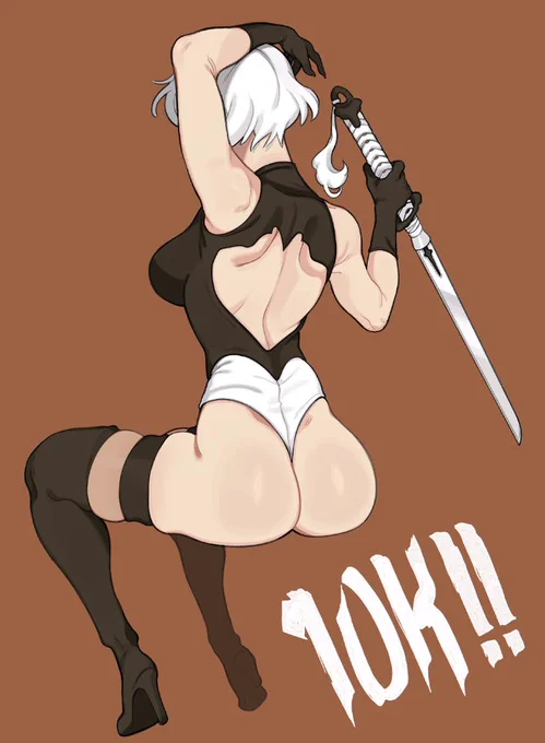 Made this as a celebration of 100k!! When I hit 10k back in 2021 I drew this 2B butt, so I thought it'd be a fun update :o) https://t.co/8tWBeSTUXZ 