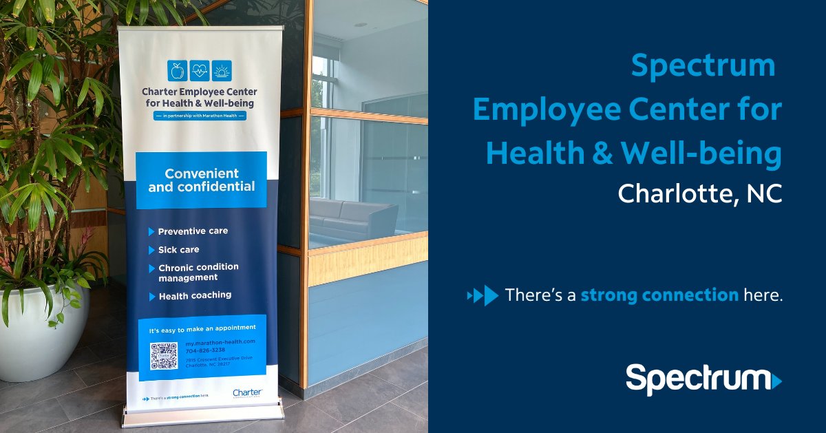 _SpectrumJobs's tweet photo. On June 15th, an onsite health center, in partnership with Marathon Health, was opened at Spectrum's Charlotte campus. The center provides employees with convenient and quality care, both in-person and virtually. https://t.co/t39g6ILreJ
