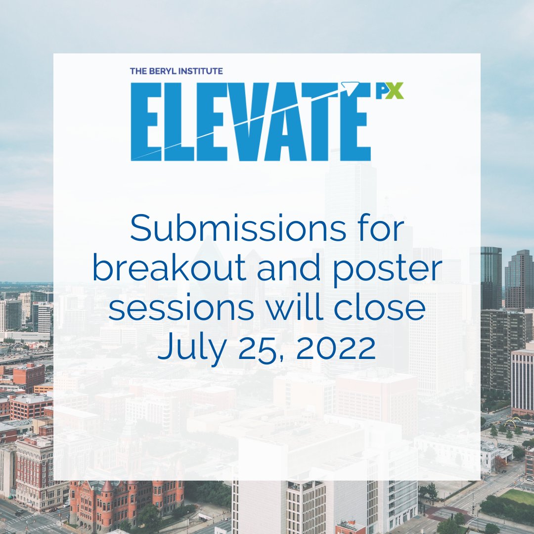 BerylInstitute's tweet photo. Have a great strategy or practice to share about improving experience? Submit your session or poster ideas covering topics such as #staff and provider engagement, volunteer programs, #health equity, #PFACs, and overall #patient experience. Submit here: https://t.co/nBq99BDdPn https://t.co/3329ULBMhZ