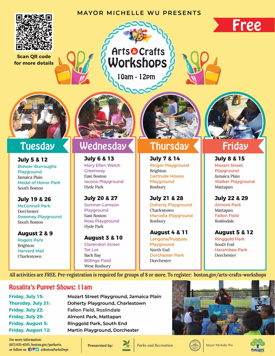 BostonParksDept's tweet image. Our Arts and Crafts Workshops started today! Check out our schedule and join us for some Summer fun!