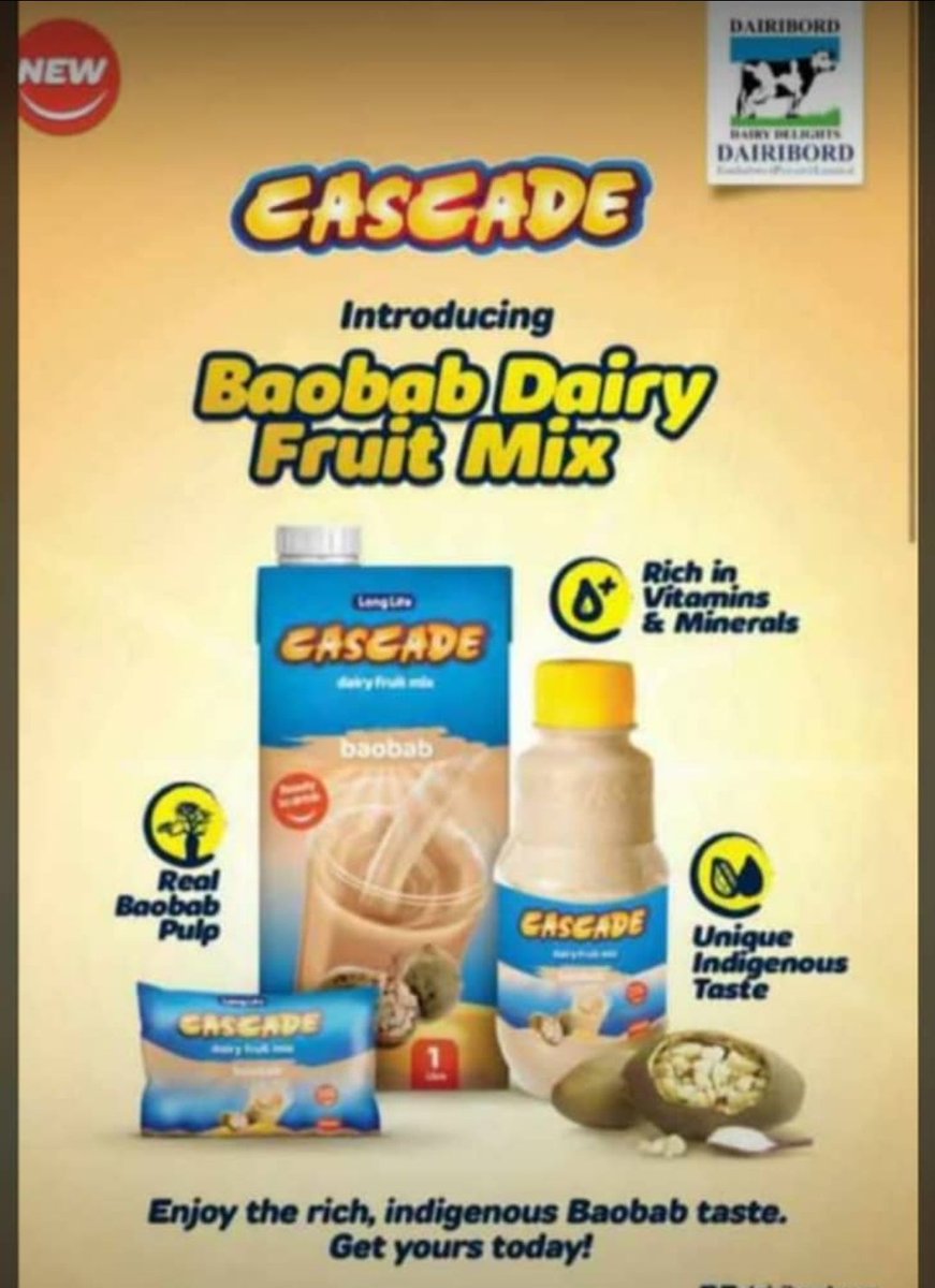 sekaikuvarika's tweet photo. #ZimIndustry
#FoodInnovation
It took us long to get here and at scale but we are here now 👏👏👏 Using our indigenous foods in food production. For years, we were exporting baobab fruit pulp with no local value addition.
Congratulations @DairibordLtd https://t.co/ZdrlybPxzv