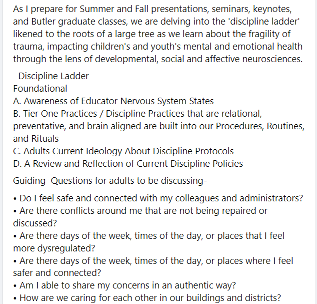 desautels_phd's tweet photo. Trauma Accommodating Discipline Protocols begin with adults and adults who are caring for one another. https://t.co/SxHnccfrxn