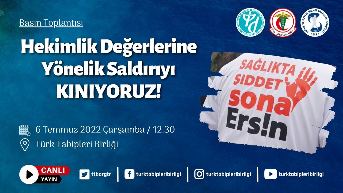 ttborgtr's tweet photo. 📢 Basın Toplantısı

Hekimlik Değerlerine Yönelik Saldırıyı Kınıyoruz!

🗓 6 Temmuz 2022 Çarşamba
⏰ 12.30
📍 Türk Tabipleri Birliği
📽 TTB Youtube-Twitter-Facebook-Instagram Hesaplarından Canlı https://t.co/D65n6baYDw