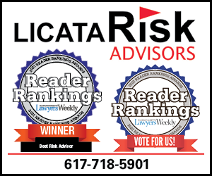 LicataRisk Named Lawyers Weekly’s Top Risk Advisor in 2019, 2020 AND 2021 - Vote for us again! 

We sincerely request that if you know the quality of our work, and our reputation in the industry, that you please vote for us again in 2022.

Vote Here: masslawyersweekly.com/reader-ranking…