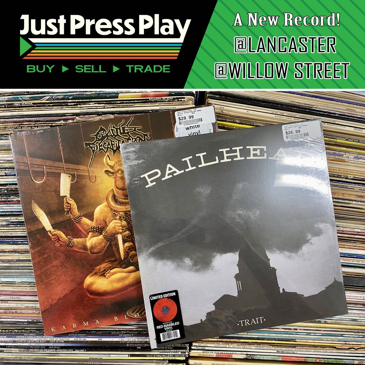 Just_Press_Play's tweet photo. New vinyl records! 🎶
Pailhead - Trait (Red Marbled vinyl)
Cattle Decapitation - Karma Bloody Karma (White vinyl)
Available now on vinyl at Lancaster and Willow Street!
#vinylrecords #pailhead #cattledecapitation https://t.co/QL1vi5Ze4W