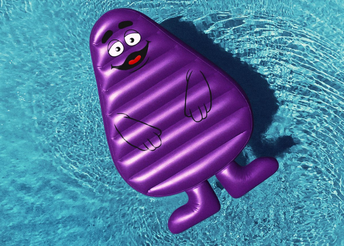 kysmith1989's tweet photo. he's starting to look ominous to me...like he knew this was gonna happen and he's MOCKING ME. i'm not sure if i even want him anymore (jk i would die for him) #grimace #grimacepoolfloat #survivor https://t.co/vHSXPD69Ty