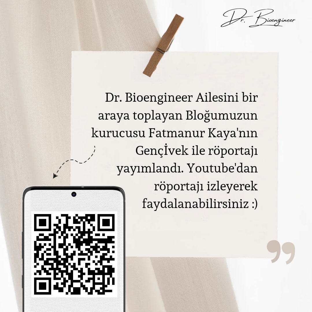 DrBioengineer's tweet photo. Dr Bioengineer Ailesini bir araya toplayan Bloğumuzun kurucusu Fatmanur Kaya'nın @gencivek ile röportajı yayımlandı 🥳
Qr kodu okutarak veya Genç İvek YouTube hesabından röportajı izleyerek faydalanabilirsiniz ✨
#biyomühendislik
#ytü
#ivek https://t.co/VR09uMdGMT