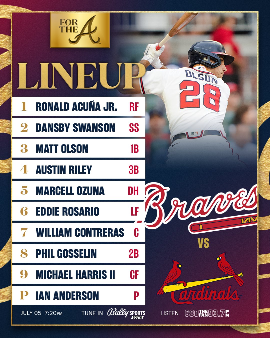 Atlanta Braves on Twitter "Here's how the Braves will line up tonight