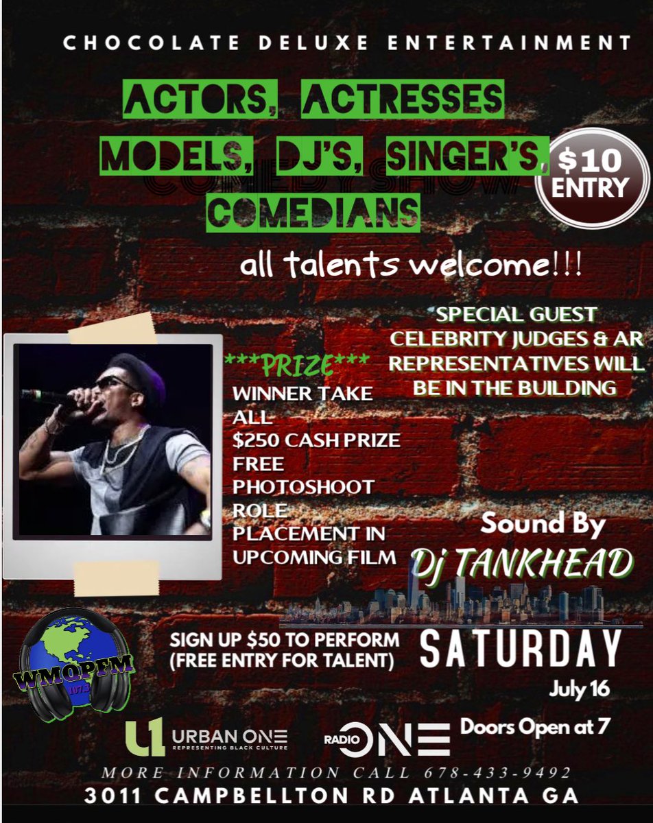 DeluxeEnt's tweet photo. ALL TALENT ARE WELCOME
SIGN UP AT THE DOOR
OPEN UP  7PM 
MUST BE 21 UP TO ENTER COMPETITION 
TWO WINNERS TAKE ALLLLLLLLLLLLLL
50 DOLLAR'S TO REGISTER AT DOOR.
 FREE ENTRY FOR TALENT
NON- PERFORMERS $10 TO ENTER
CALL OR TEXT NUMBER ON FLYER OR 678-412-8185 https://t.co/sspWmfLiZh
