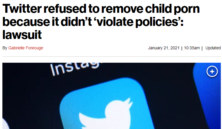 CrazyBlueNews's tweet photo. Twitter refuses to remove Child Porn because they are too influenced by the woke left. https://t.co/GhEGZvFo6E