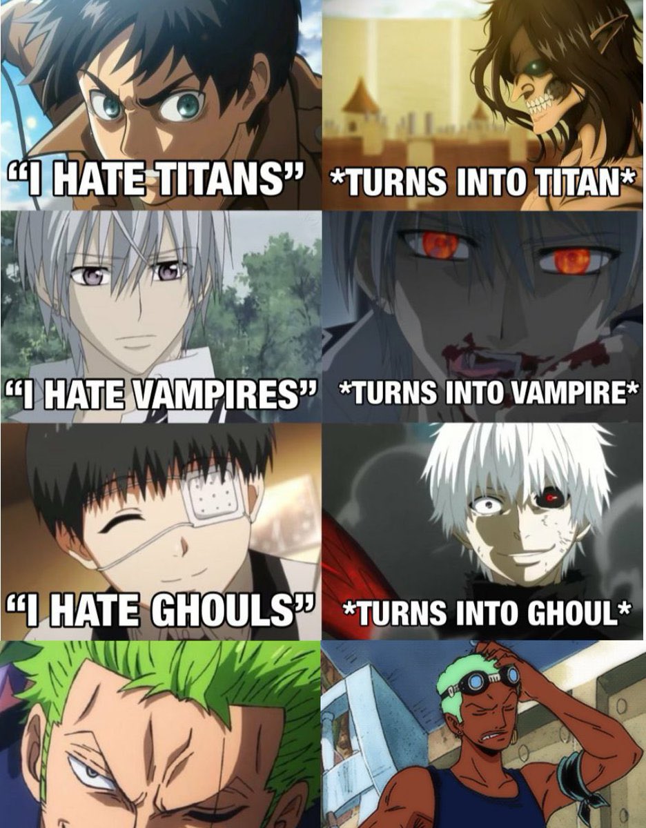 Noodledori1's tweet photo. Anime characters that become what they hate https://t.co/4pxBEhEySg