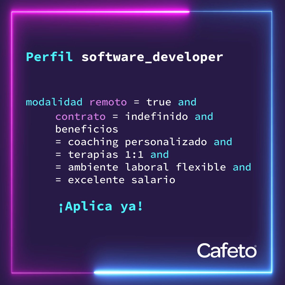 CafetoSoftware's tweet image. 👨‍💻 Empieza tu camino en Silicon Valley

¡Aplica ya! Si eres un dev con experiencia, y quieres acceder a todos nuestros beneficios.

Aplica fácilmente. 👉 hubs.la/Q010BJ2l0
Adjunta tu CV. 👉 lnkd.in/eKERKYkZ
