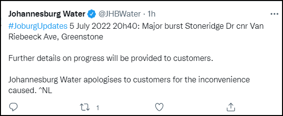 GreenstoneCommu's tweet photo. @JHBWater An hour after the last tweet and water still has not been restored to #GreenstoneHill. Please provide urgent feedback for residents @db_moloisane https://t.co/kx5soVb2a6