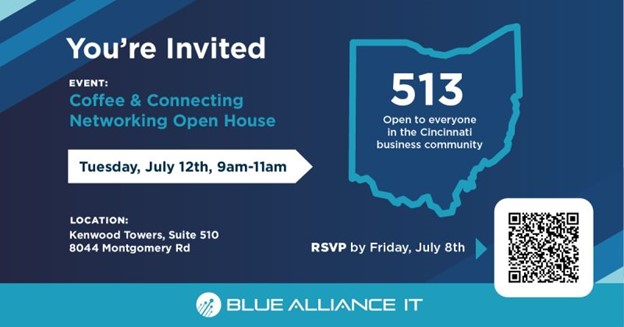 PathForwardIT's tweet photo. Reminder: Blue Alliance is hosting our Coffee &amp; Connecting Networking Open House. Open to all members of the Cincinnati business community next Tuesday, July 12th, 9- 11 am, come greet friends and make new connections! Share with your network and RSVP at https://t.co/R9YlLjeyXM https://t.co/HNkAAMkn84