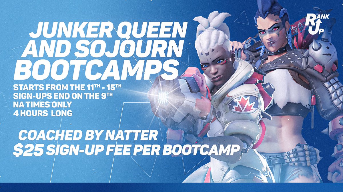 RankUp_GG's tweet image. Junkerqueen and Sojourn Bootcamps 👀

Price: 25$ USD
Dates: July 11th - 15th
Sessions: 2 days, 2 hours each
NA Times Only

Registration: forms.gle/693HMn29hsRr8u…