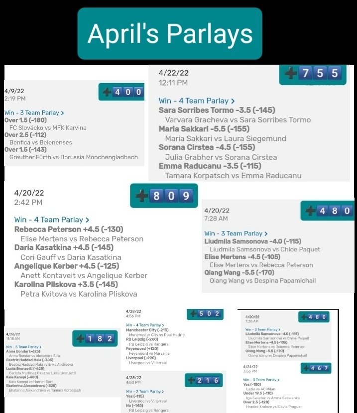 04/01-30/2022 
9️⃣-Parlay Wins
➕4️⃣2️⃣.9️⃣1️⃣units