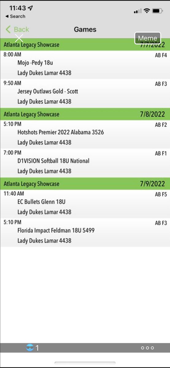 Atlanta Legacy Schedule!!! Let’s do this👏🏼👏🏼 <a href="/LadyDukesLamar/">Lady Dukes Lamar / Burgess</a> <a href="/whatwhitwrites/">Whitney Foster</a> <a href="/RuggedSoftball/">RuggedSoftball</a>