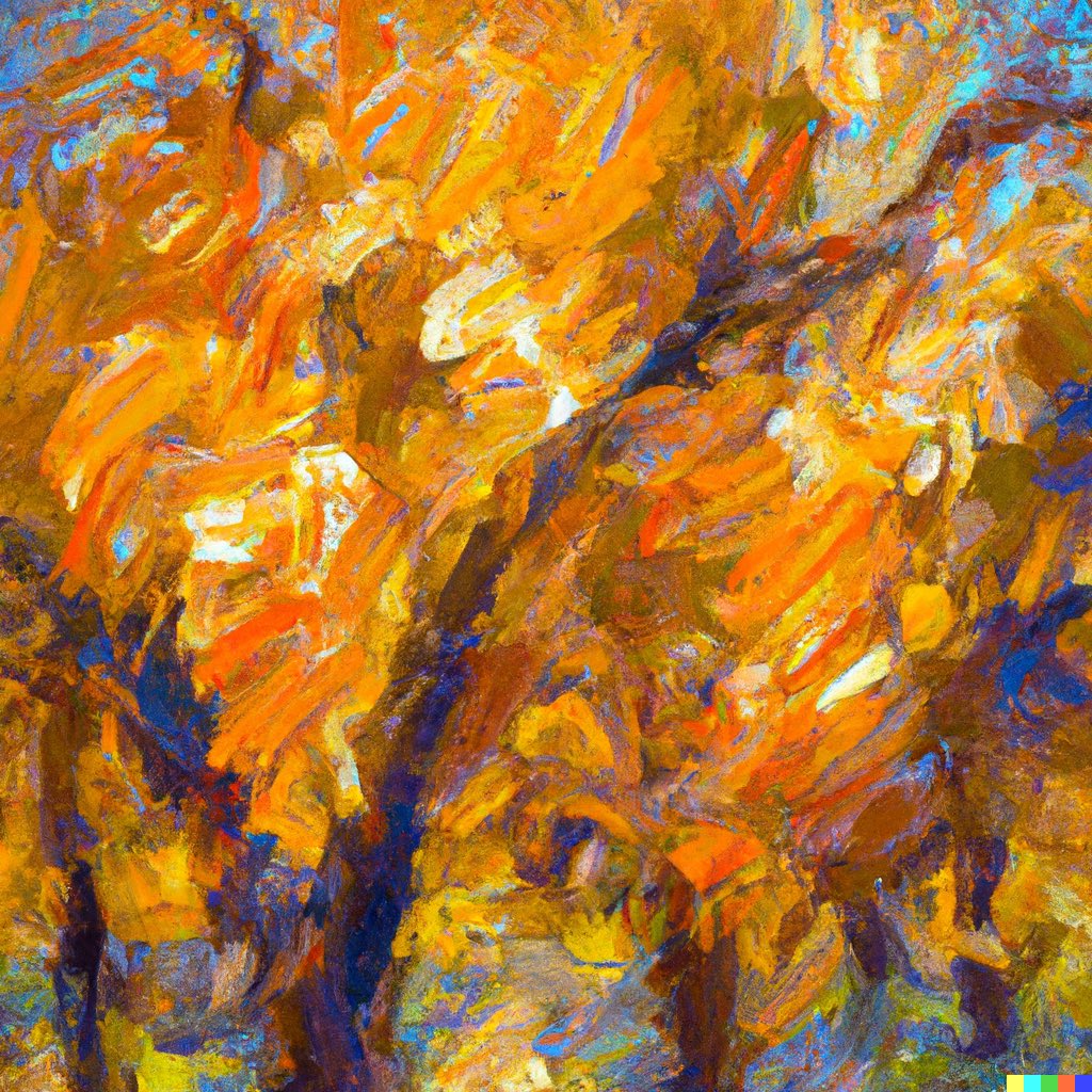 1SleeplessDoc's tweet photo. Abstract impasto painting of trees in autumn #dalle https://t.co/BBjfoazEFB