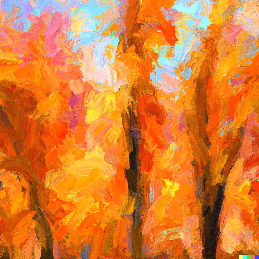 1SleeplessDoc's tweet photo. Abstract impasto painting of trees in autumn #dalle https://t.co/BBjfoazEFB