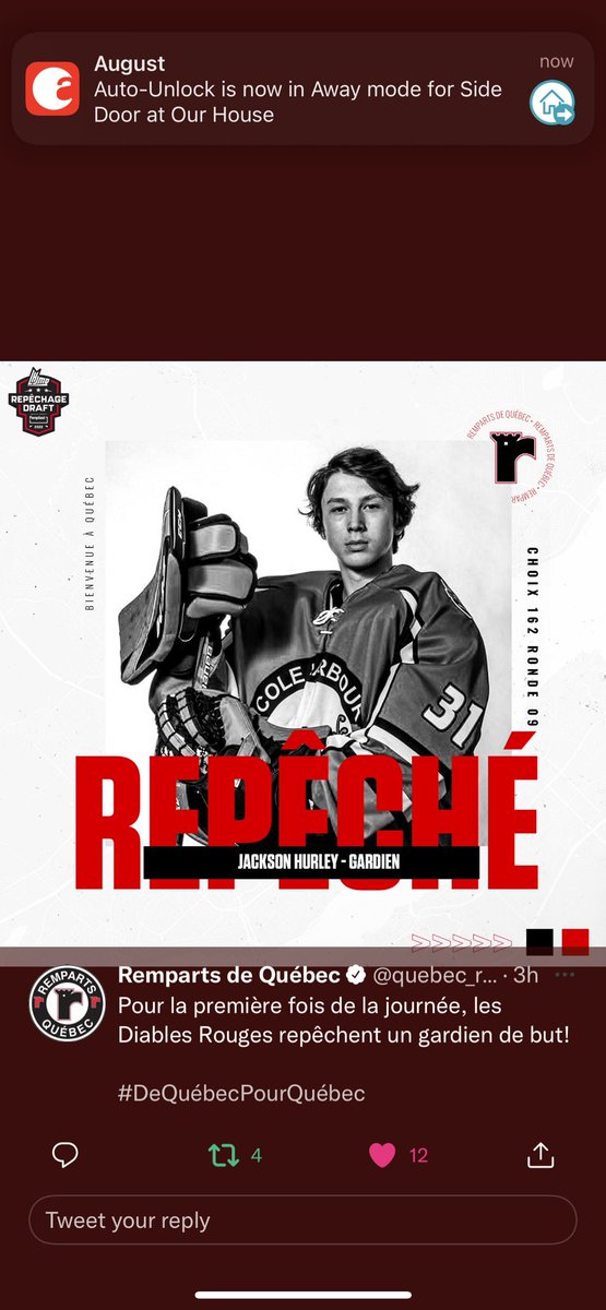 Jackson, nous sommes honorée que tu rejoigne Les Remparts de Québec. Le travail acharné ne s’arrête jamais, voici une autre étape à gravir pour accomplir ton rêve. <a href="/quebec_remparts/">Remparts de Québec</a>  Hard work pays off Jacks! Thank you to my goalie mom support group, today was a great day.