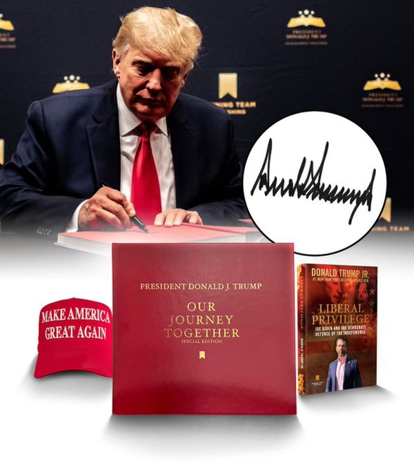 DonaldJTrumpJr's tweet photo. Special edition of OUR JOURNEY TOGETHER, hand signed inside the book by 45! Limited edition! Get your copy now at https://t.co/HLcnyOgh5Z https://t.co/T1wSnaPkxl