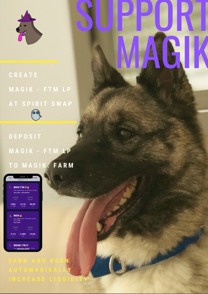 WorldofMagik's tweet image. You can get 1.15% daily apr over at Magik.Farm with the $Magik - $FTM LP!

Create your LP @Spirit_Swap and deposit to earn and burn.

Our vault will automagikally increase liquidity as well as buy extra $Magik using performance fees to burn them!