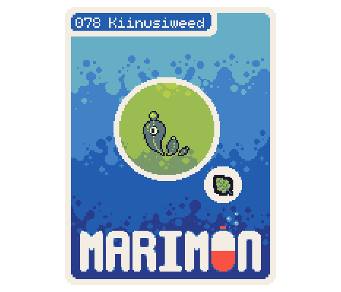 YoshiMakes's tweet photo. Kiinusiweed are typically portrayed in folklore to be spirits that dwell deep within kelp forests. They are considered to be relatively benign, though legends persist of a terrible fate awaiting those that do not respect their domains. #fakemon #bestiary #marimon https://t.co/CzRyEz9DCz