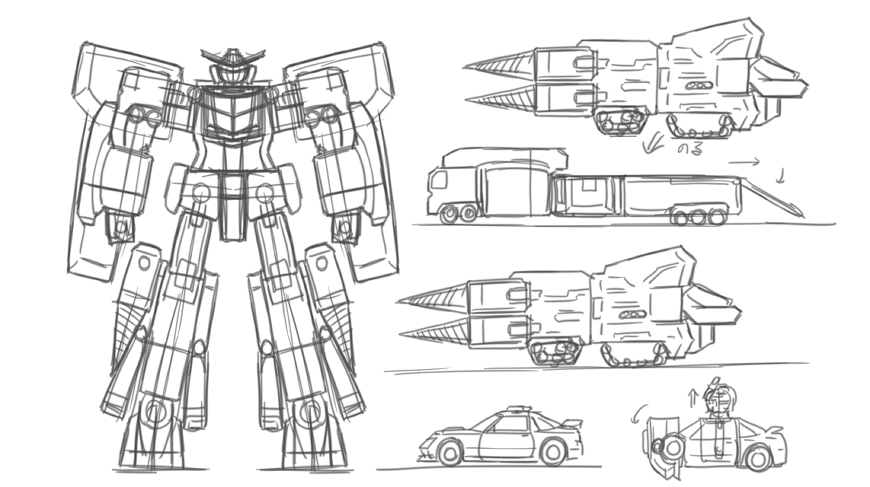 背中の羽以外だいたいこんなイメージ ドリルに関しては今までと少し違う雰囲気にしたかった そしてドリルは少し変形して潜水艦モードにもなる 水中と地中兼用メカ 