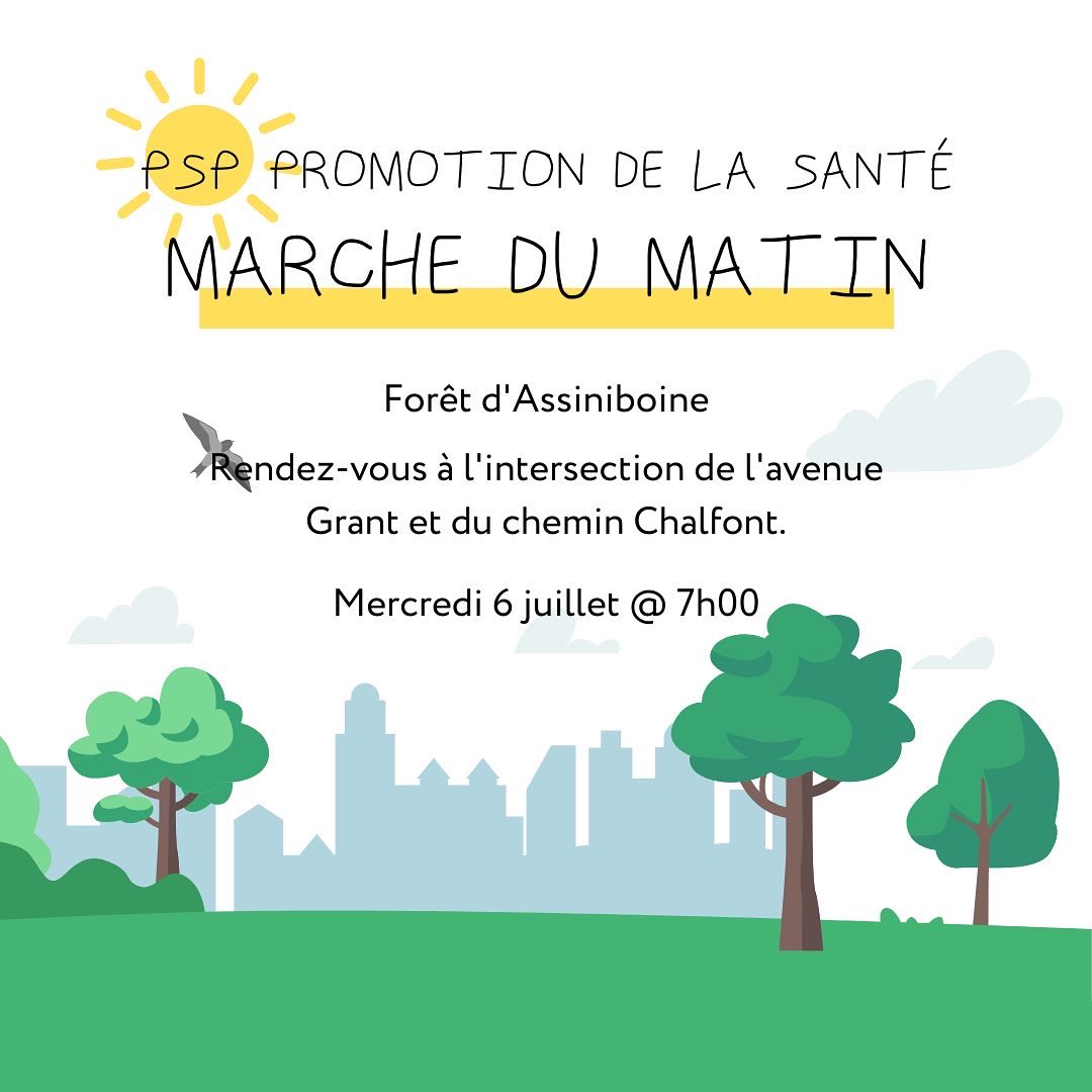 Join us for an early morning walk tomorrow at Assiniboine Forest. See you there at 0700hrs. 🌲☀️
- - -
Rejoignez-nous pour une promenade matinale demain à la forêt d'Assiniboine. Rendez-vous à 7 heures. 🌲☀️