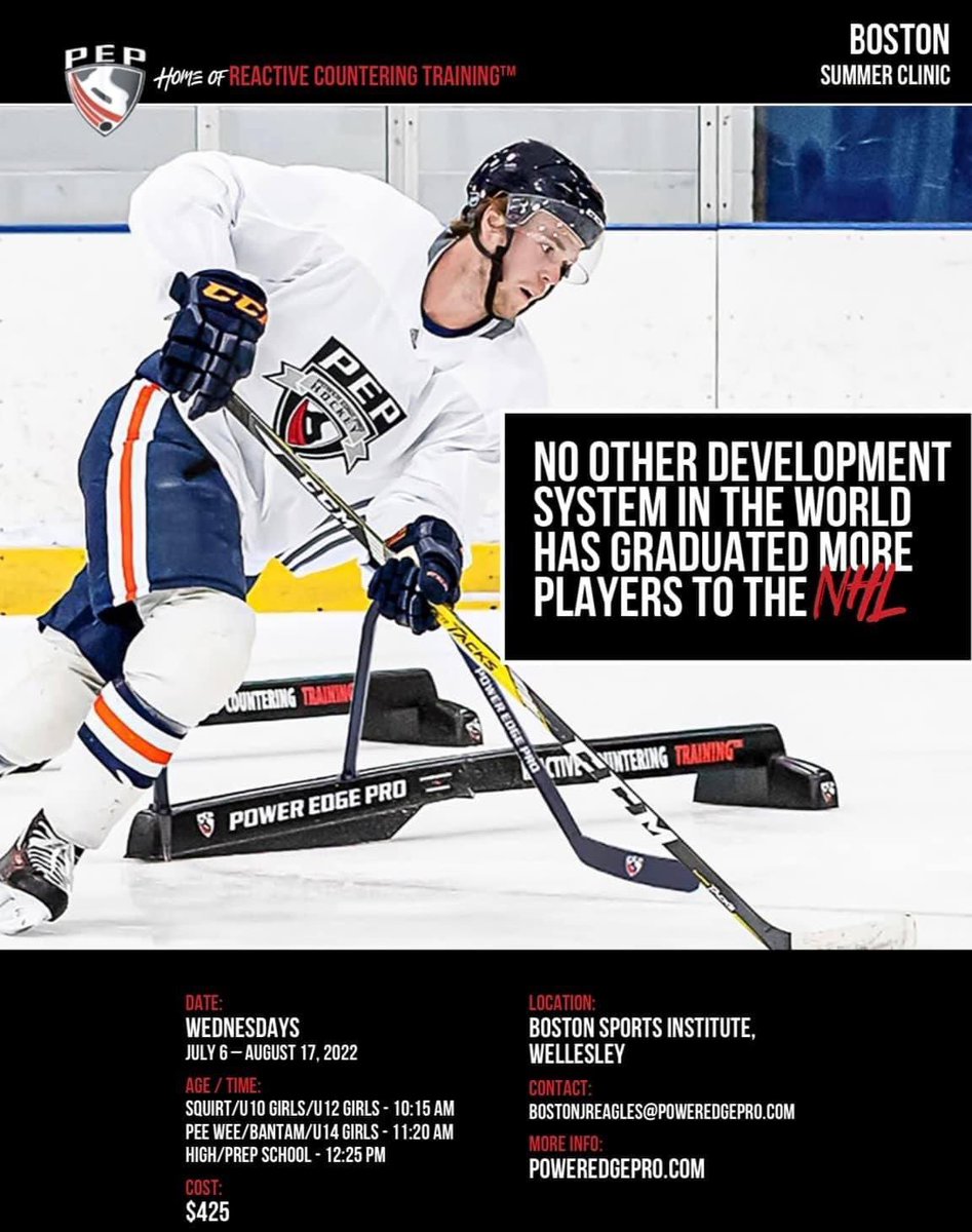 BostonJrEagles's tweet photo. Our Wednesday @PEPHockey clinics with @IMHockeyskills begin tomorrow at the Boston Sports Institute Wellesley. To register, visit https://t.co/cPmsJ13lPq
#PEPHockey #RethinkYourTraining #ReactiveCountering https://t.co/hBSHE2le2Z
