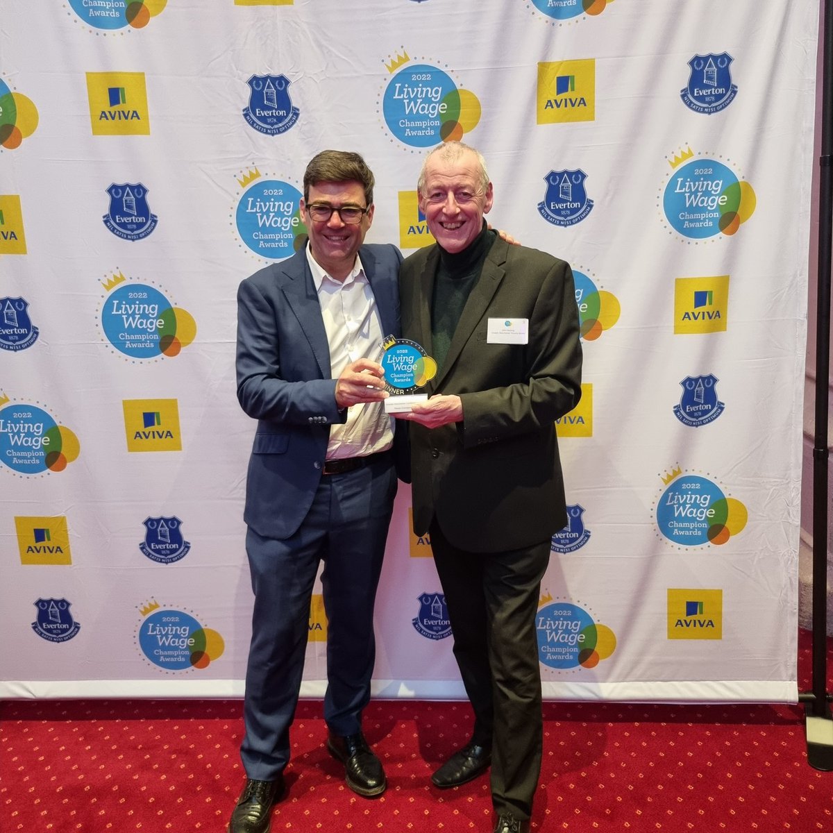 At the #LivingWageChampions Awards tonight and the #GMLivingWage Action Plan Group won the @LivingWageUK Places award.  @AndyBurnhamGM accepted the award on behalf of the Action Plan partners. @GMCitizens @GoodEmpCharter @anchorremovals @promanchester