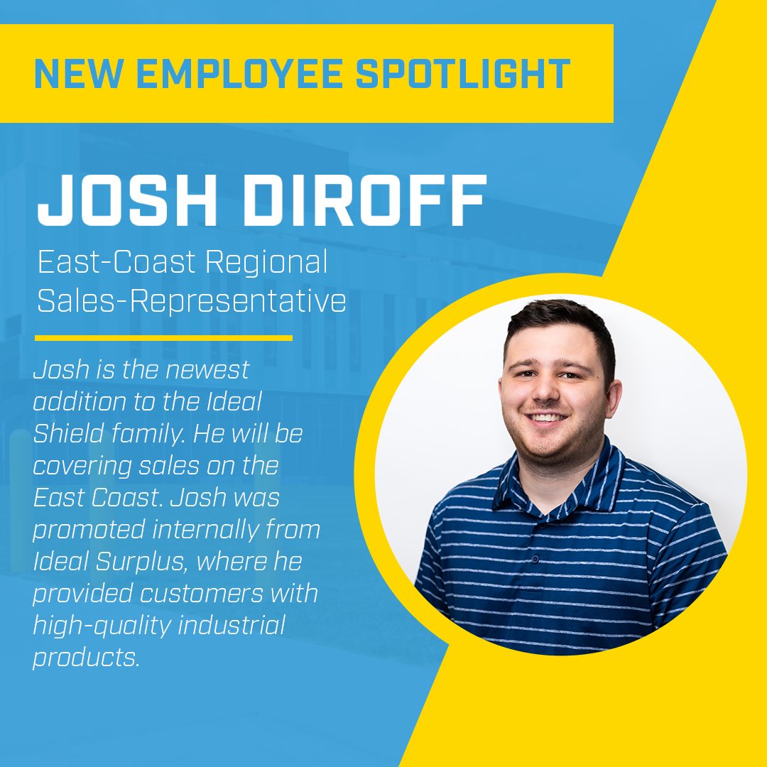 idealshield's tweet image. Meet the newest member of our team, Josh Diroff!

He will be covering sales on the East Coast. He was promoted internally from Ideal Surplus, where he provided customers with high-quality service and industrial products.

Let's welcome Josh to the Ideal Shield family! 🥳