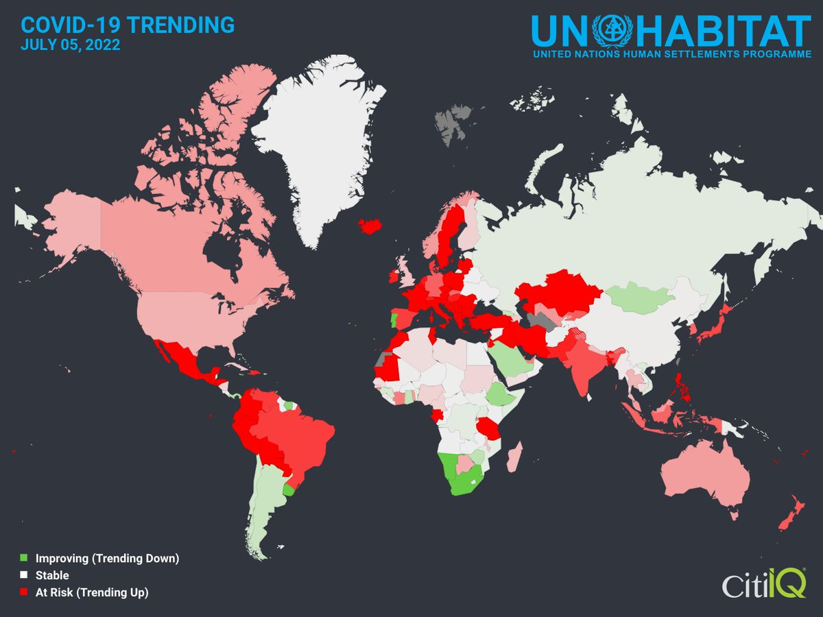 Data visualization showing the last day of COVID-19 country trends. 
 
Visit our COVID-19 city tracker in collaboration with <a href="/UNHABITAT/">UN-Habitat</a> at unhabitat.citiiq.com
 
#unhabitat #covid19 #covid19response #dataviz