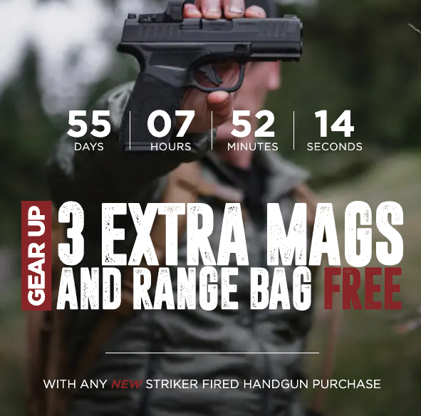 Buy any new XD pistol and get a range bag and THREE additional magazines FREE from <a href="/Springfield_Inc/">Springfield Armory®</a> . Shop the latest XD pistols in stock here: bit.ly/3NLCbb1 #springfieldrebate #GearUp #springfieldgearup #springfieldxd #springfieldxds #springfieldxdm