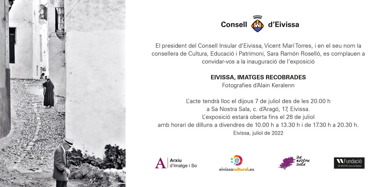cedocuib's tweet photo. || Exposició. ||
El 7 de juliol, a les 20:00h, s’inaugurarà l’exposició “Eivissa, imatges recobrades” amb fotografies d’Alain Keralenn a Sa Nostra Sala (carrer d’Aragó, Eivissa). https://t.co/YJmyPMTy4Q