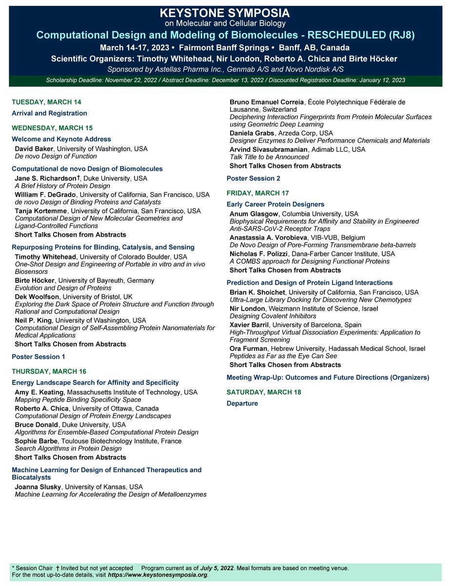 Chica_lab's tweet photo. Save the date! The rescheduled Keystone Symposium on "Computational Design and Modeling of Biomolecules" will take place in Banff 🇨🇦 on March 14-17, 2023. #proteindesign

https://t.co/q6lNpvypaB https://t.co/ikHLDekBaA