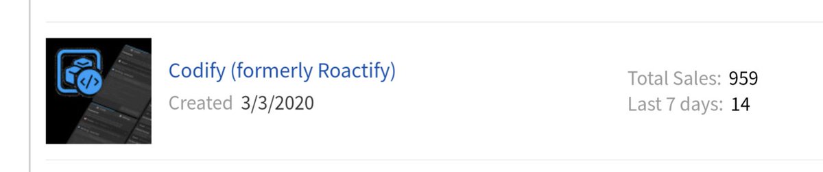 cxmeel's tweet image. #Codify plugin for @Roblox has almost hit 1,000 installs! It may not be a huge number to some, but I'm very happy and proud of that achievement! 😄
Thanks guys! #robloxdev