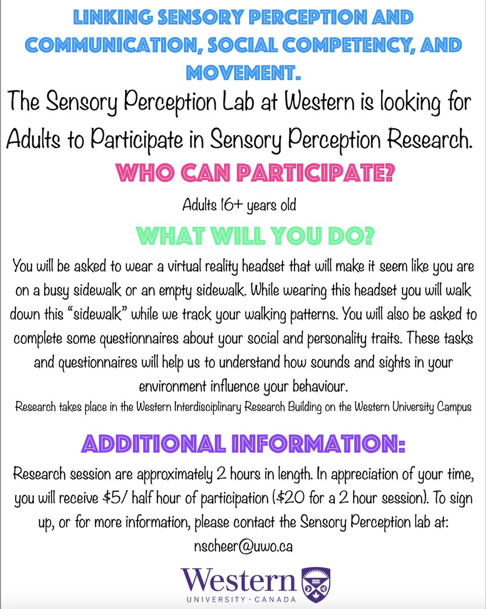 Help us understand how sensory processing influences movement! We are looking for participants (16+ years) who are autistic, have ADHD, or are neurotypical to participate in a virtual reality study at Western!