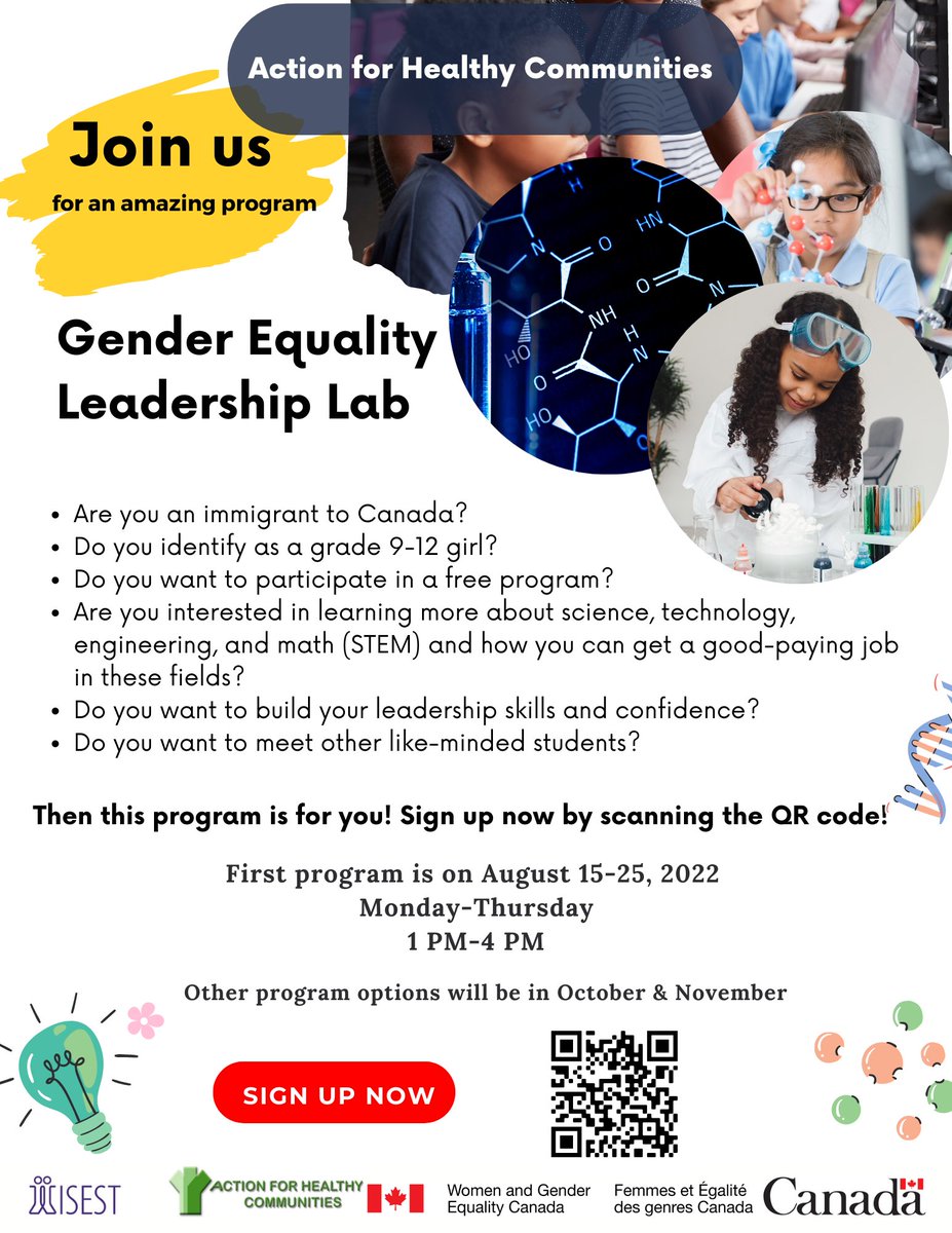 Are you a new immigrant girl in grades 9-12?

AHC is pleased to announce the first cohort of our STEM program called Gender Equality and Leadership Laboratory (GELL).

This register, click here---> docs.google.com/forms/d/e/1FAI…

#stem #Immigrantstocanada #girlinstem #yeg #edmonton