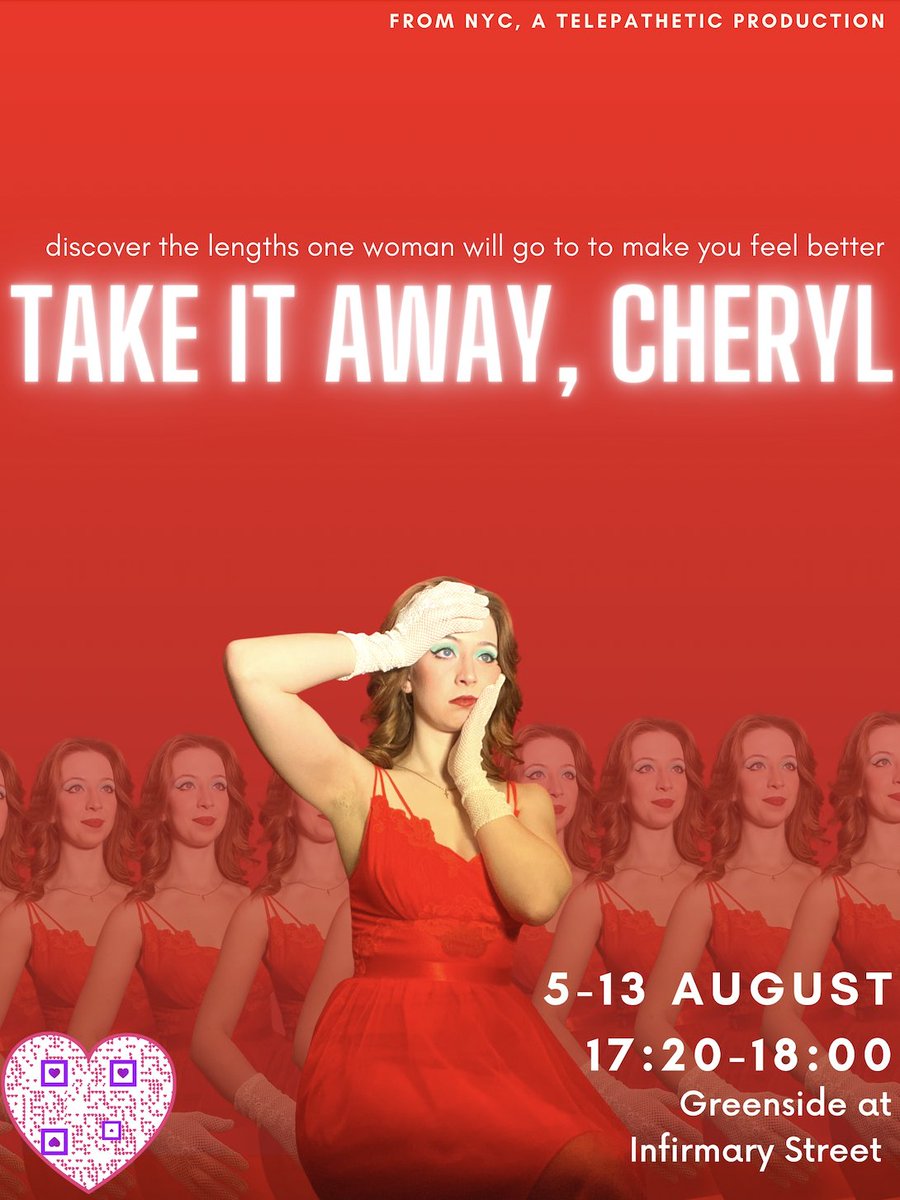 Take it Away, Cheryl (@takeitawayplay) on Twitter photo <a href="/thespiananproud/">Thespianandproud</a> <a href="/edfringe/">Edinburgh Festival Fringe</a> Hi! My show, Take it Away, Cheryl is flirtatious, attention-deficit, tragicomic trip through a Pennsylvanian carnival kissing booth.🤠 It'll be filmed and can be found online :)
Aug. 5-13 17:20 at
<a href="/GreensideVenue/">Greenside Venues</a>
#edfringe <a href="/thespiananproud/">Thespianandproud</a> <a href="/edfringe/">Edinburgh Festival Fringe</a> Hi! My show, Take it Away, Cheryl is flirtatious, attention-deficit, tragicomic trip through a Pennsylvanian carnival kissing booth.🤠 It'll be filmed and can be found online :)
Aug. 5-13 17:20 at
<a href="/GreensideVenue/">Greenside Venues</a>
#edfringe
