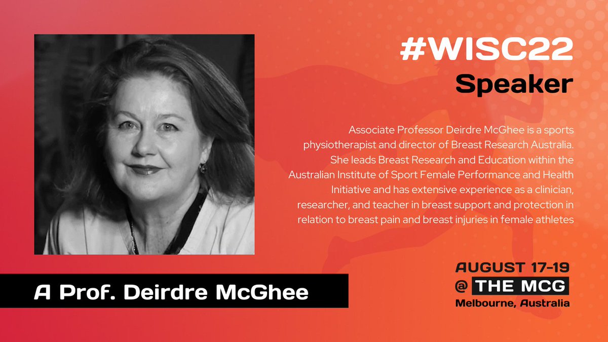 We look forward to hearing from Deirdre McGhee from Wollongong Uni about breast health, from bra fit to breast injuries. 

To hear more about Deirdre's work and a taste of what you will learn from her keynote &amp; workshop listen to this <a href="/BJSM_BMJ/">British Journal of Sports Medicine (BJSM)</a> podcast 👉 ow.ly/fLaH50JOK4w