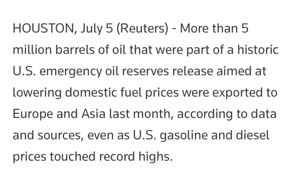 WHY are our emergency oil reserves being sent to Europe and Asia???

The people in charge hate us and are purposely trying to destroy our country.