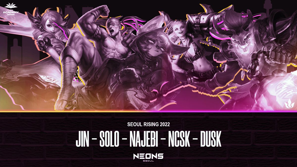 NeonsGG's tweet photo. 2022 LCK AS 서울 라이징 팀의 첫 번째 한국 젊은 인재를 발표합니다.

Welcome Jin, Solo, Najebi, Ncsk, &amp; Dusk to Seoul Rising! We are thrilled to work with you and see your growth in the upcoming month. https://t.co/5ehqEEQwSe