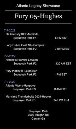 Here is my teams current game times if anyone is wanting to stop by!!