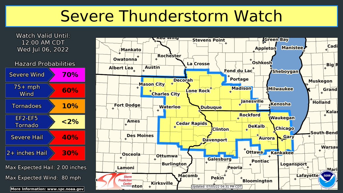 A severe thunderstorm watch is in effect until Midnight CDT for ...