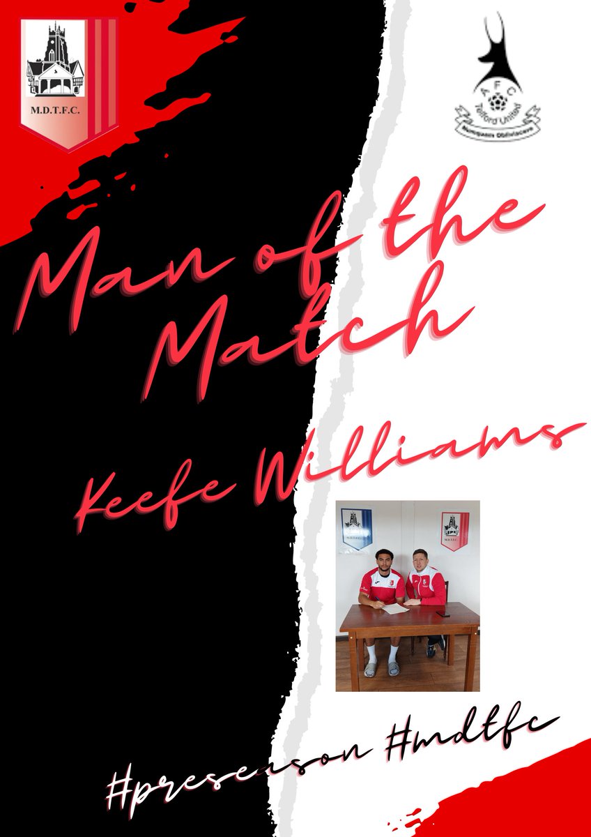 MDTFC's tweet image. Well done to tonight's Man of the match
#teamwork @MDTFC @telfordutd #keefe
#00 #manofthematch