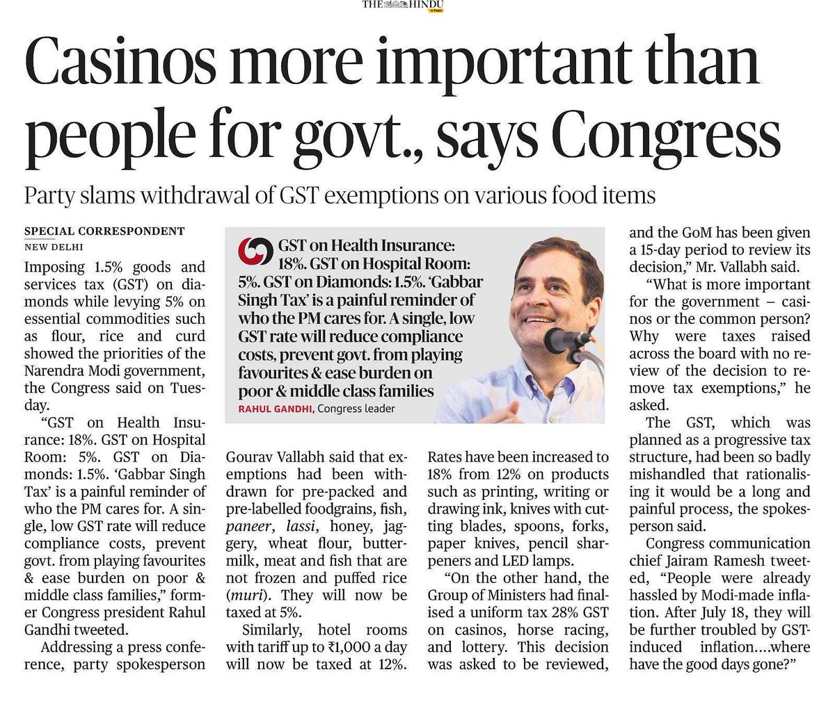 NehaKoppula's tweet photo. What is more important for the government — casinos or the common person? Why were taxes raised across the board with no review of the decision to remove tax exemptions.
- Prof. Gourav Vallabh
#5YearsOfGSTMess https://t.co/BsP50PLmtO